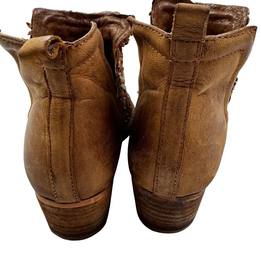Diba True Struck Gold Boho Woven Suede Leather Cutout Booties Women's Size 7.5